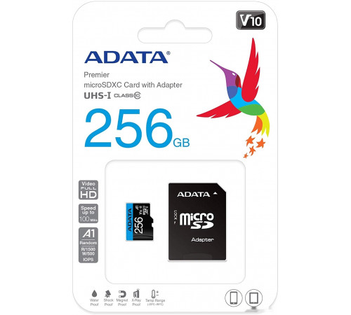Карта памяти A-Data Premier AUSDX256GUICL10A1-RA1 microSDXC 256GB (с адаптером)