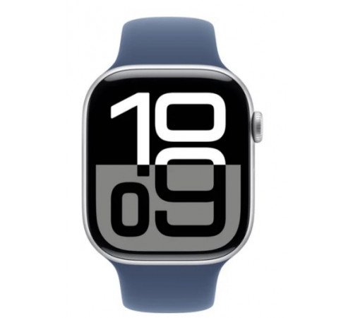 Умные часы Apple Watch Series 10 46 мм (алюминиевый корпус, серебристый/синий, спортивный силиконовый ремешок M/L)