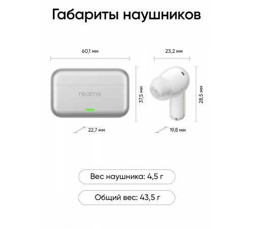Наушники Realme Buds T500 Pro (белый/серебристый)