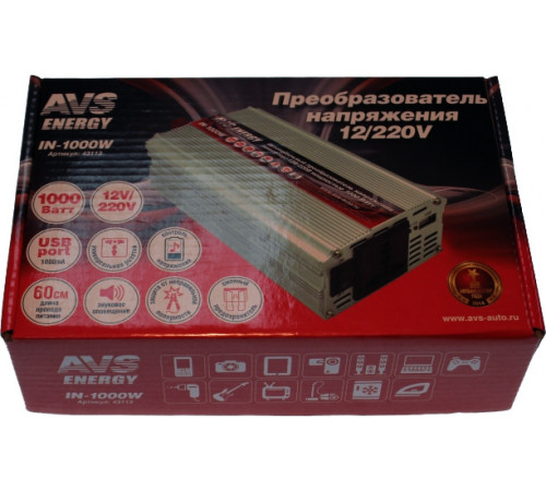 Автомобильный инвертор AVS 12/220V IN-1000W