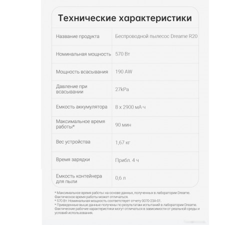 Вертикальный пылесос Dreame R20 Cordless Vacuum Cleaner VTV97A