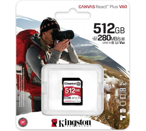 Карта памяти Kingston Canvas React Plus V60 SDXC 512GB