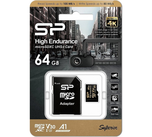 Карта памяти Silicon Power Golden Series High Endurance microSDXC SP064GBSTXDV3V1HSP 64GB (с адаптером)