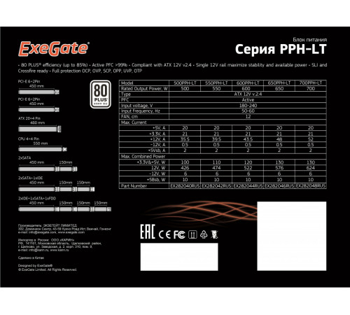 Блок питания Exegate 650PPH-LT 80 Plus EX282046RUS-S