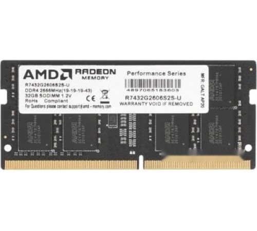 Модуль памяти AMD Radeon R7 32GB DDR4 SODIMM PC4-21300 R7432G2606S2S-U