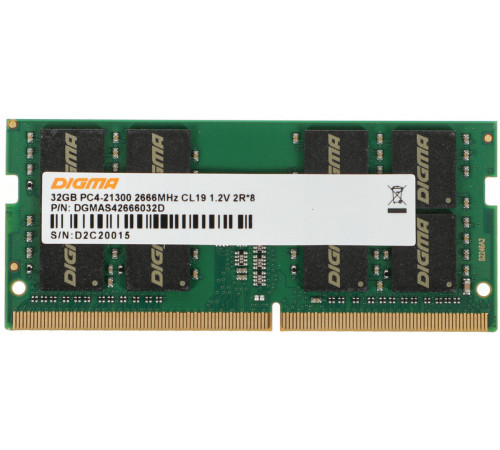 Модуль памяти DIGMA 32ГБ DDR4 SODIMM 2666 МГц DGMAS42666032D