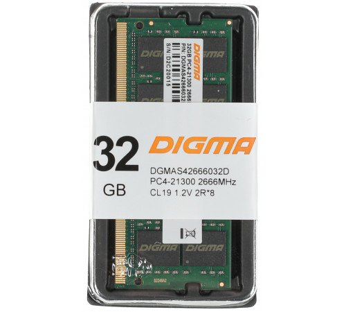 Модуль памяти DIGMA 32ГБ DDR4 SODIMM 2666 МГц DGMAS42666032D