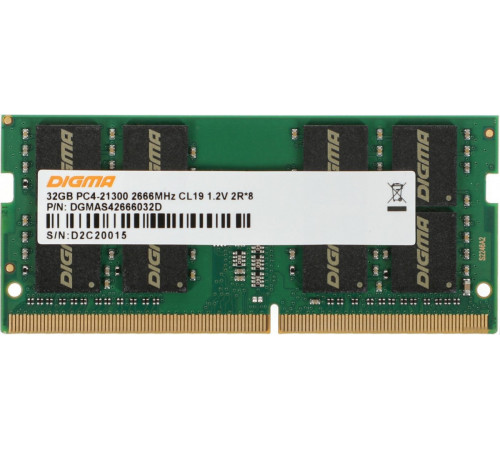 Модуль памяти DIGMA 32ГБ DDR4 SODIMM 2666 МГц DGMAS42666032D