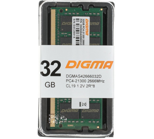 Модуль памяти DIGMA 32ГБ DDR4 SODIMM 2666 МГц DGMAS42666032D