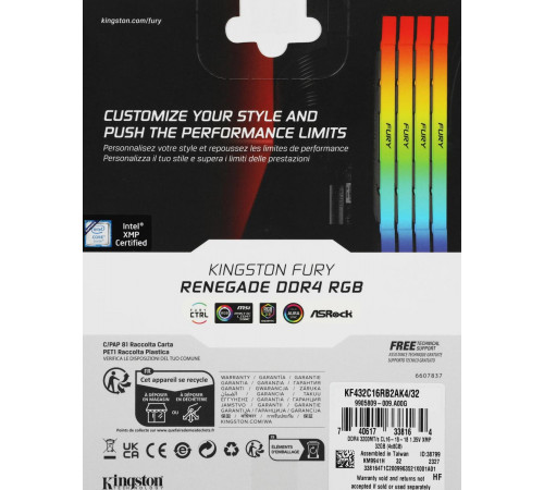 Модуль памяти Kingston FURY Renegade RGB 4x8ГБ DDR4 3200 МГц KF432C16RB2AK4/32
