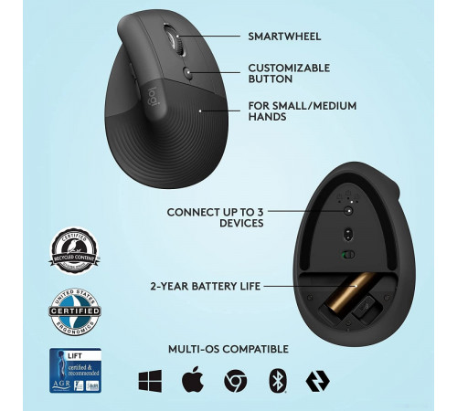 Вертикальная мышь Logitech Lift (графит)