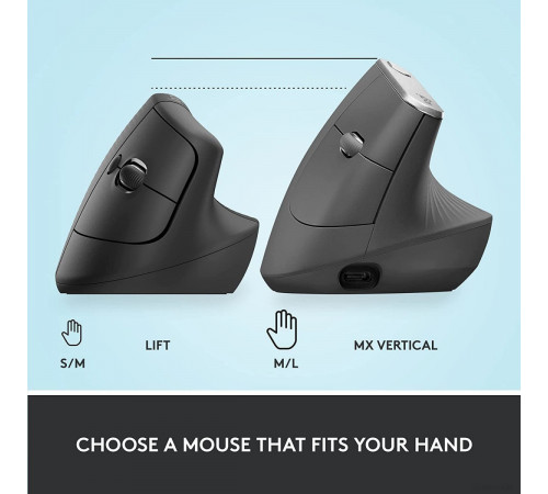 Вертикальная мышь Logitech Lift (графит)