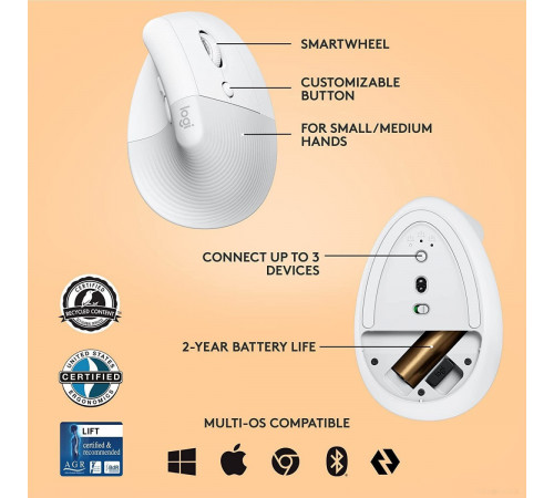 Вертикальная мышь Logitech Lift (белый)