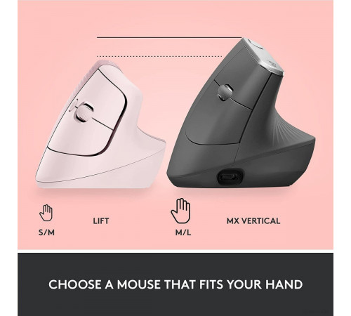 Вертикальная мышь Logitech Lift (розовый)