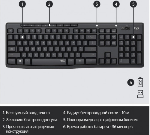Клавиатура + мышь Logitech MK295 Silent (черный)