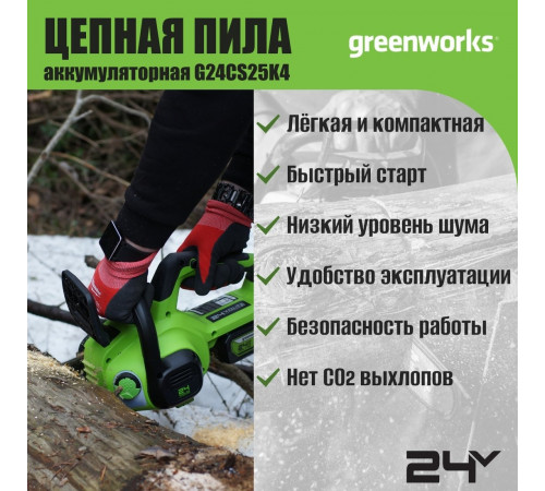 Аккумуляторная пила Greenworks G24CS25K8 2007707UH (с 1-им АКБ 8 Ач)