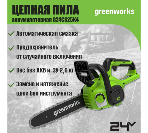 Аккумуляторная пила Greenworks G24CS25K8 2007707UH (с 1-им АКБ 8 Ач)