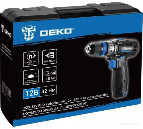Дрель-шуруповерт Deko DKCD12V PRO 083-1004 (с 2-мя АКБ 1.5Ач, кейс)