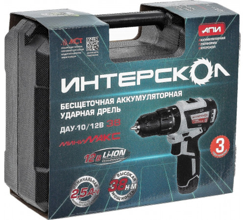Ударная дрель-шуруповерт Интерскол МиниМАКС ДАУ-10/12В 38 767.2.2.45 (с 2-мя АКБ 2.5 Ач, кейс)
