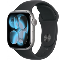Умные часы Apple Watch Series 11 42 мм (алюминиевый корпус, космический серый/черный, спортивный силиконовый ремешок S/M)
