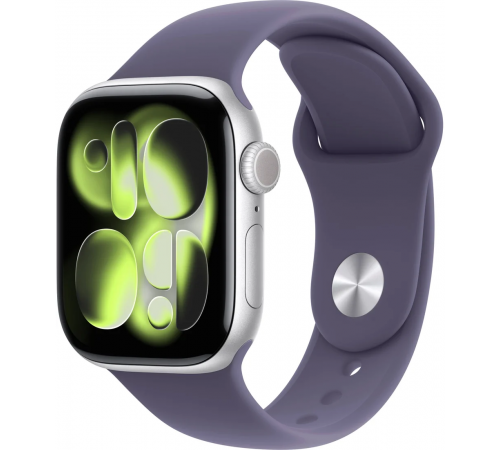 Умные часы Apple Watch Series 11 42 мм (алюминиевый корпус, серебристый/фиолетовый туман, спортивный силиконовый ремешок S/M)