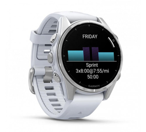 Умные часы Garmin Fenix 8 43мм (серебристый, белый ремешок)