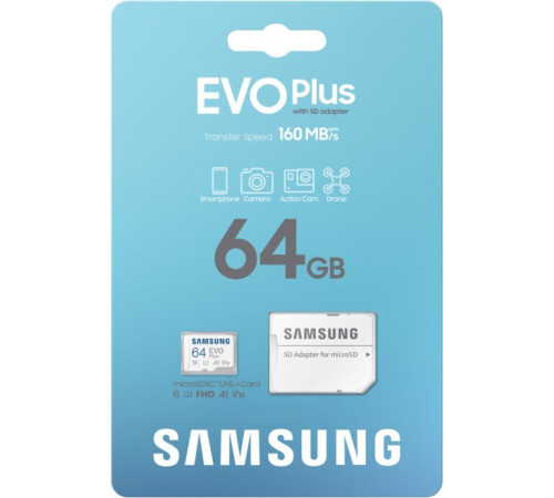 Карта памяти Samsung EVO Plus 2024 microSDXC 64GB (с адаптером)