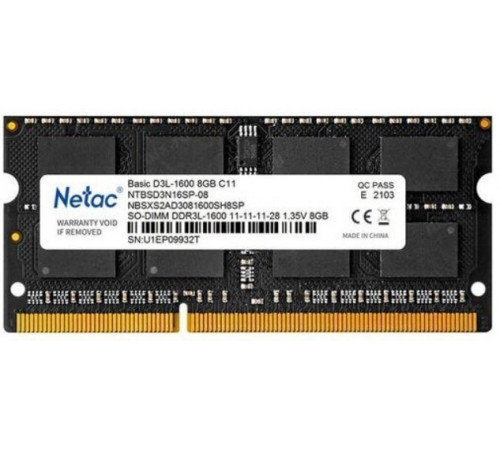 Модуль памяти Netac Basic 8GB DDR3 SODIMM PC3-12800 NTBSD3N16SP-08