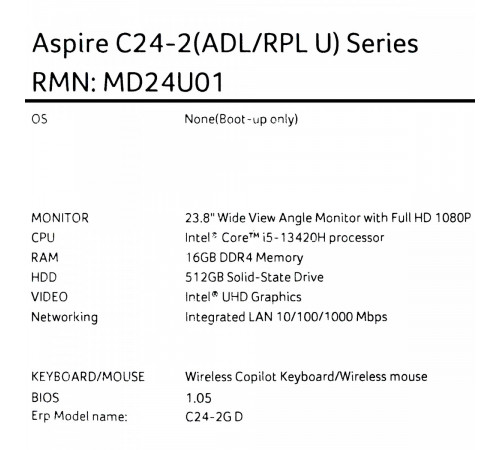 Моноблок Acer Aspire C24-2G DQ.BR8CD.005