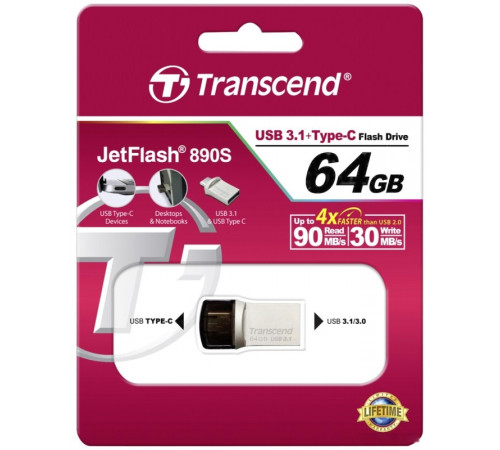 USB Flash Transcend JetFlash 890S USB3.1 + Type-C 64GB [TS64GJF890S]