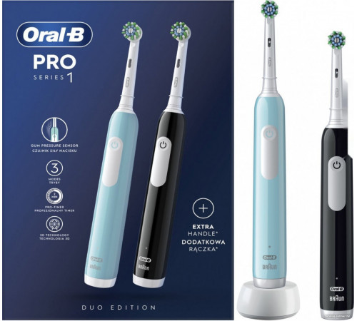 Электрическая зубная щетка Oral-B Pro Series 1 D305.523.3H (2 шт, черный/бирюзовый)