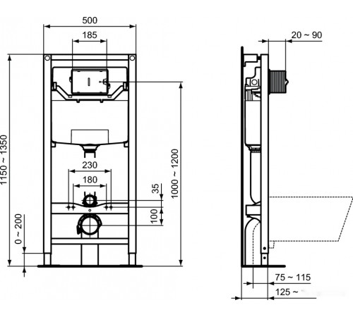 Система инсталляции Ideal Standard Tesi Aquablade + кнопка Olias M2 (хром) S0079R0121AA