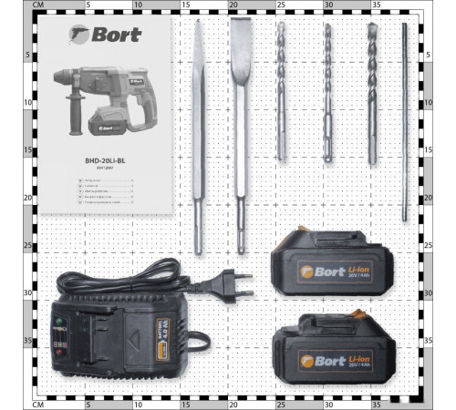 Перфоратор BORT BHD-20LI-BL (с 2-мя АКБ, кейс)
