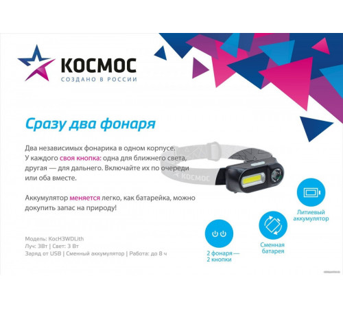 Фонарь КОСМОС KocH3WDLith